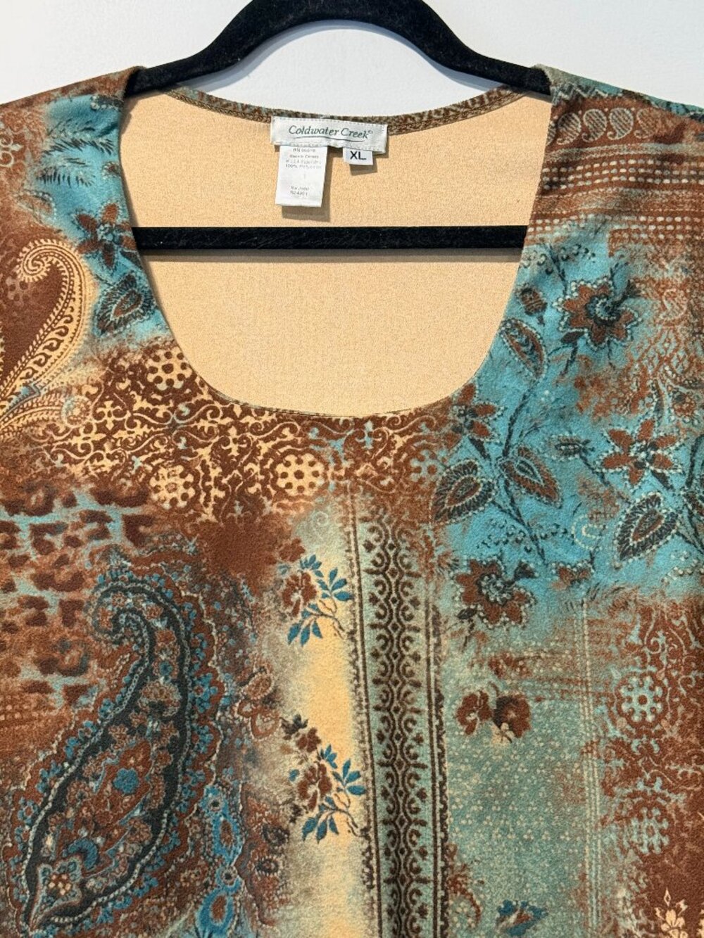 Coldwater Creek Sueded Floral & Asymmetrical Print 3/4-Length Sleeve Blouse